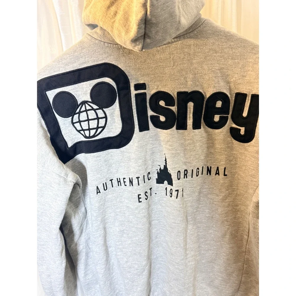 Disney Zip Hoodie Adult Small Gray Walt Disney World Authentic Original Est 1971